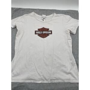 Harley Davidson T-Shirt Women's 2XL White TNT HD Quincy Illinois Biker Top Used